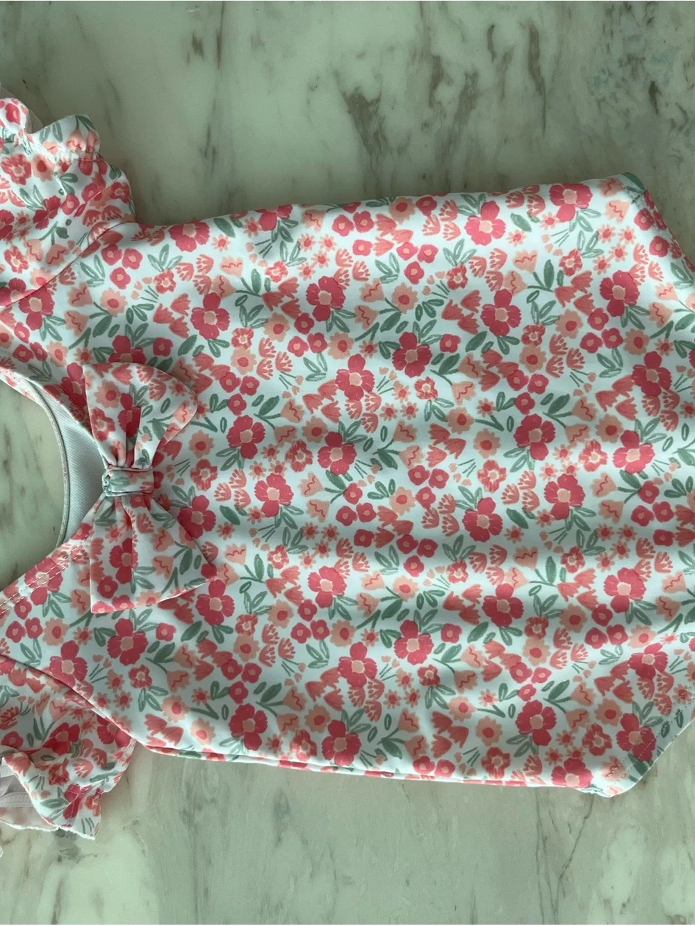 Carter's Pink Floral Puff-Sleeve One-Piece Swimsuit